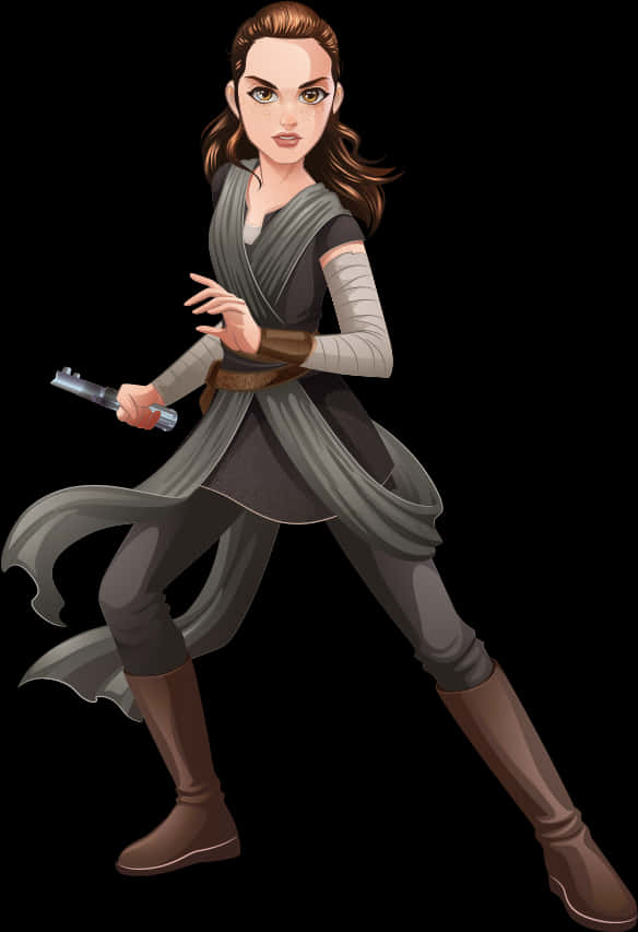 Animated Star Wars Female Character With Lightsaber PNG