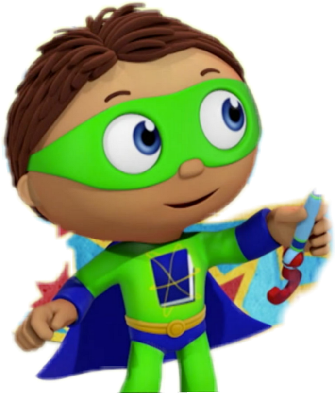 Animated Superhero Child Holding Map PNG