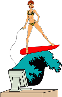 Animated Surfer Girl On Wave PNG