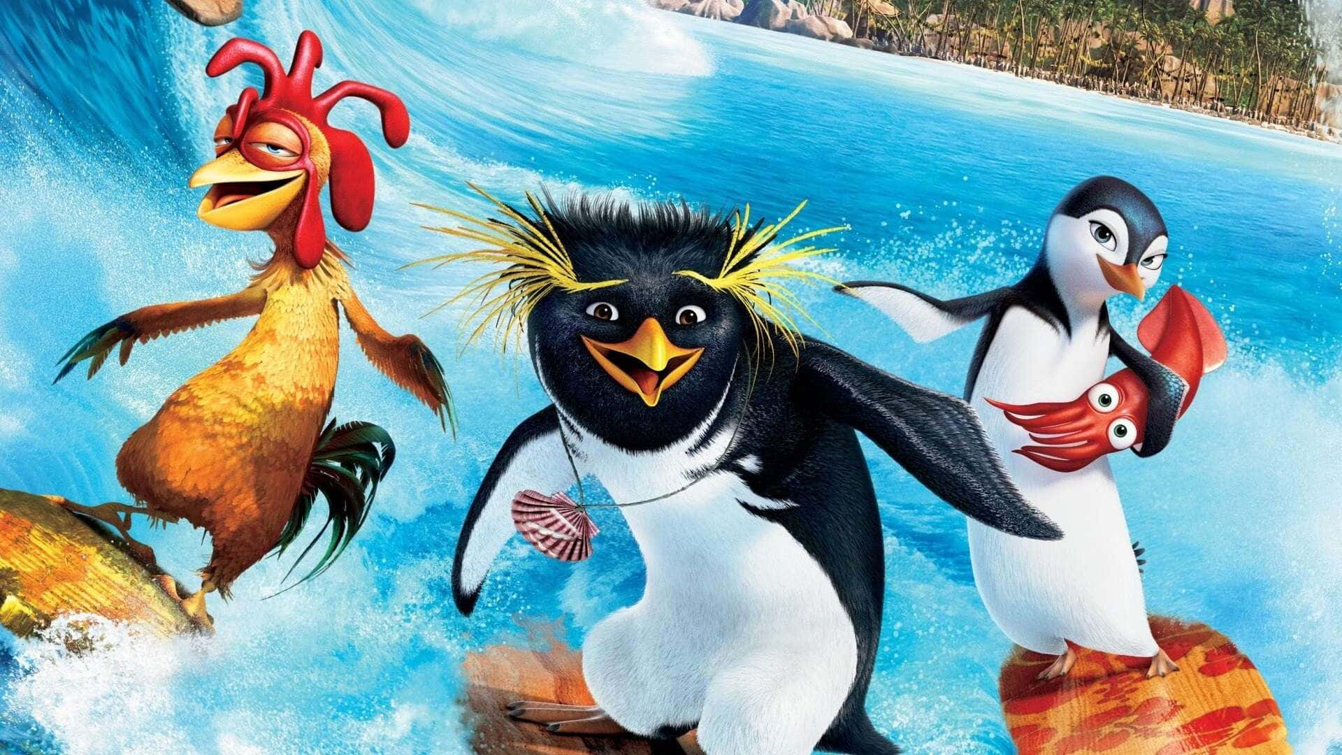 Animated Surfing Characters Chicken Joeand Friends Wallpaper