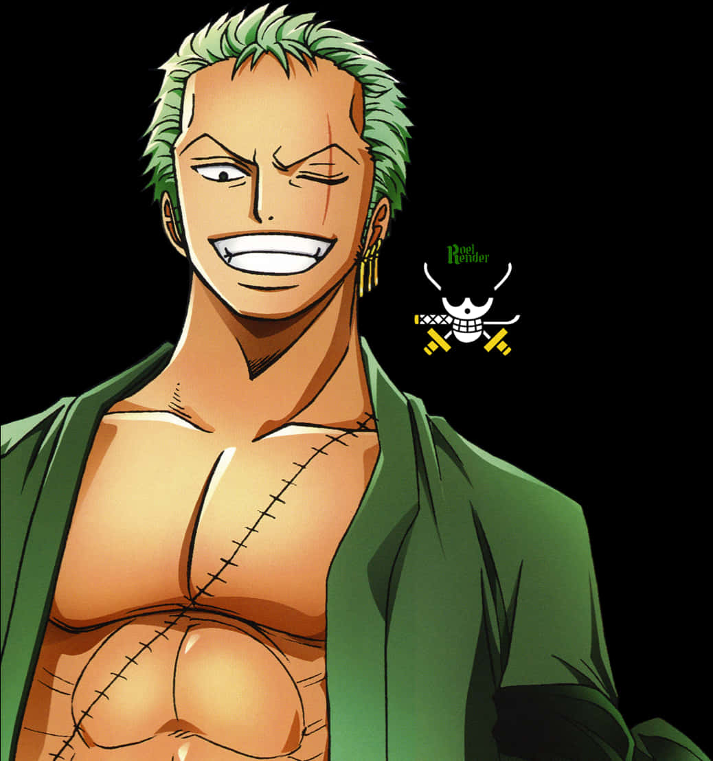 Green Haired Anime Character Smiling PNG