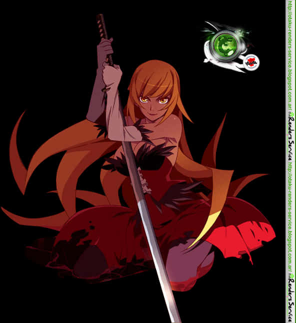 Animated Swordswomanin Red PNG