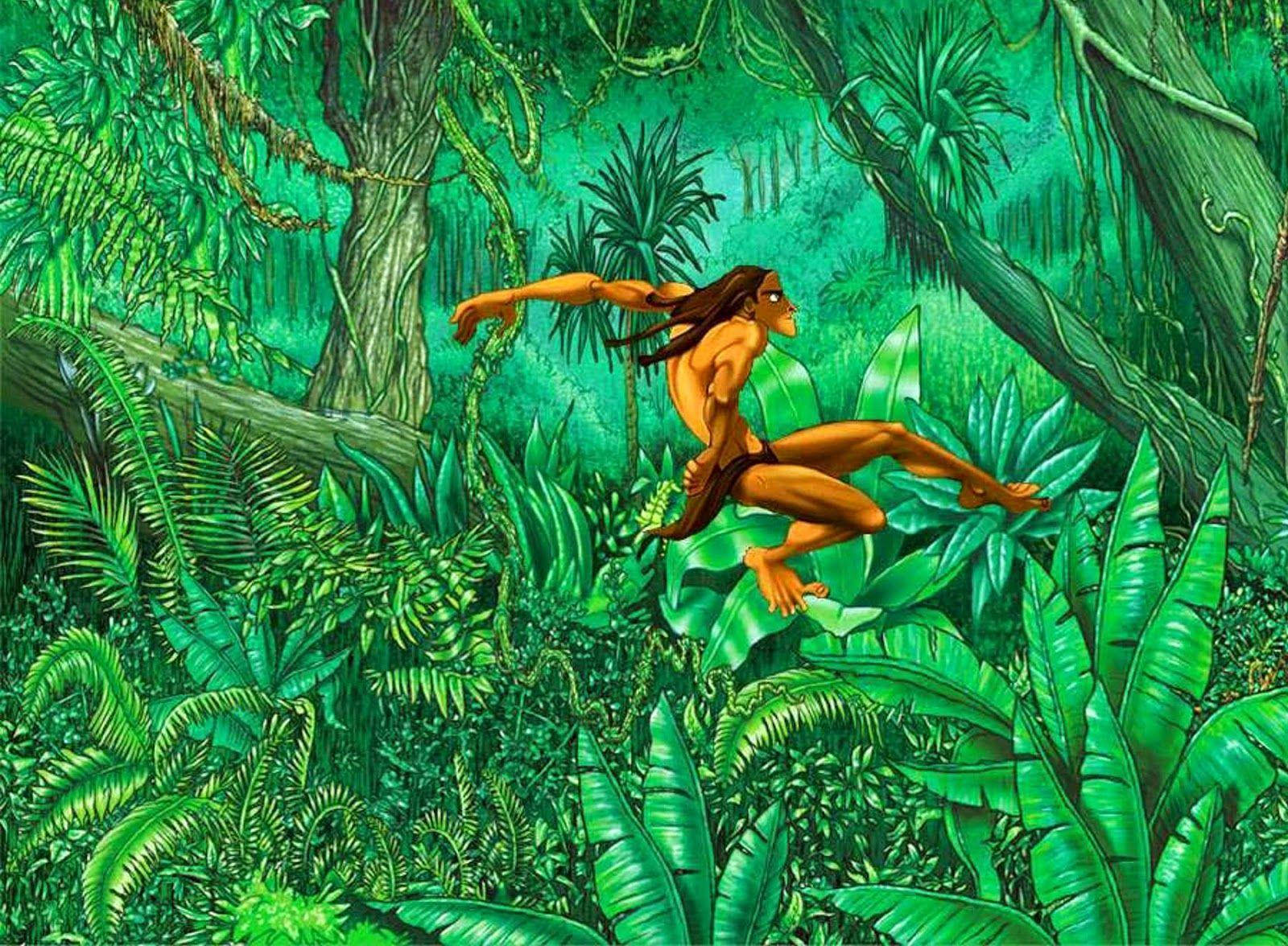 Animated Tarzan Flying On The Branches Wallpaper