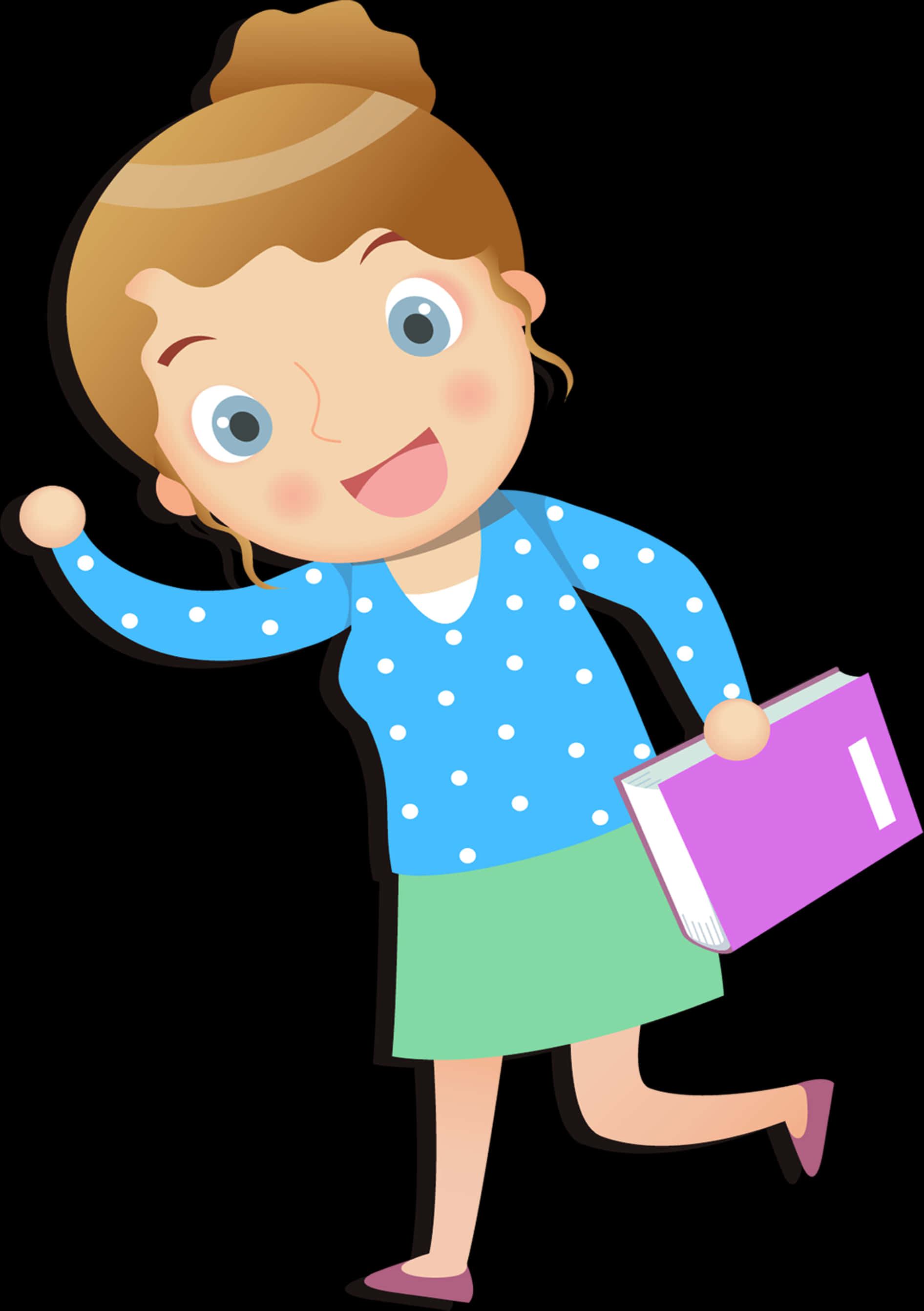 Animated Teacher Walking With Book PNG