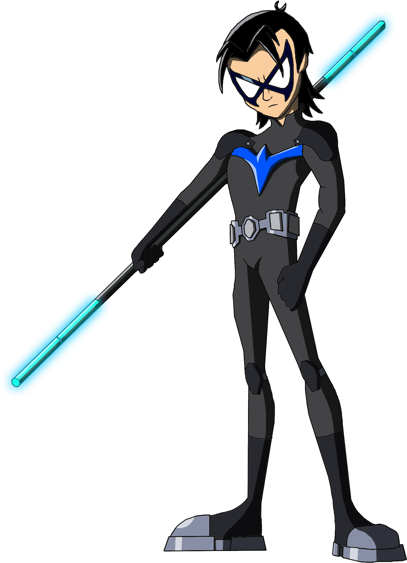 Animated Teen Hero With Energy Staff PNG