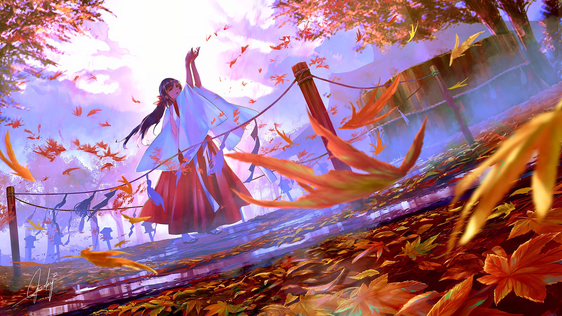 Animated Tokyo Japan Girl In Autumn Wallpaper