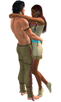 Animated Tribal Couple Embrace PNG