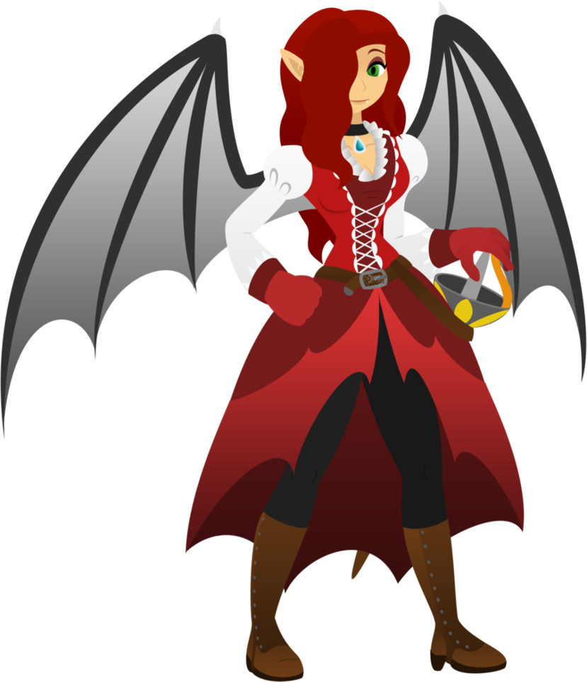 Animated Vampire Characterwith Wingsand Red Dress PNG