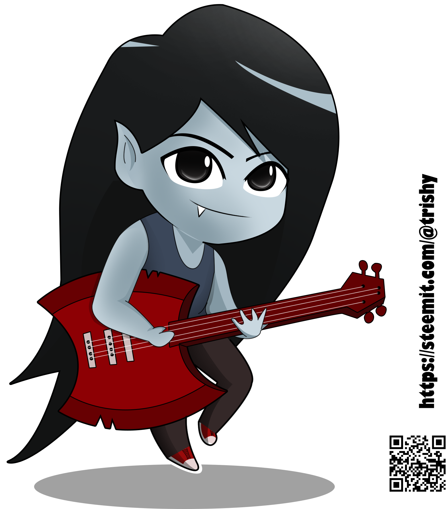 Animated Vampire Girl Playing Guitar PNG