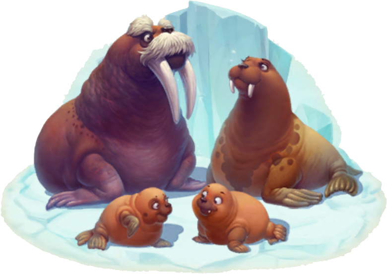 Animated Walrus Family Iceberg PNG