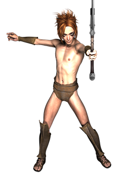 Animated_ Warrior_ With_ Spear PNG