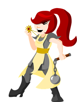 Animated Warrior Womanwith Magic Wandand Flail PNG