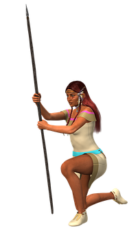 Animated Warrior Womanwith Spear PNG