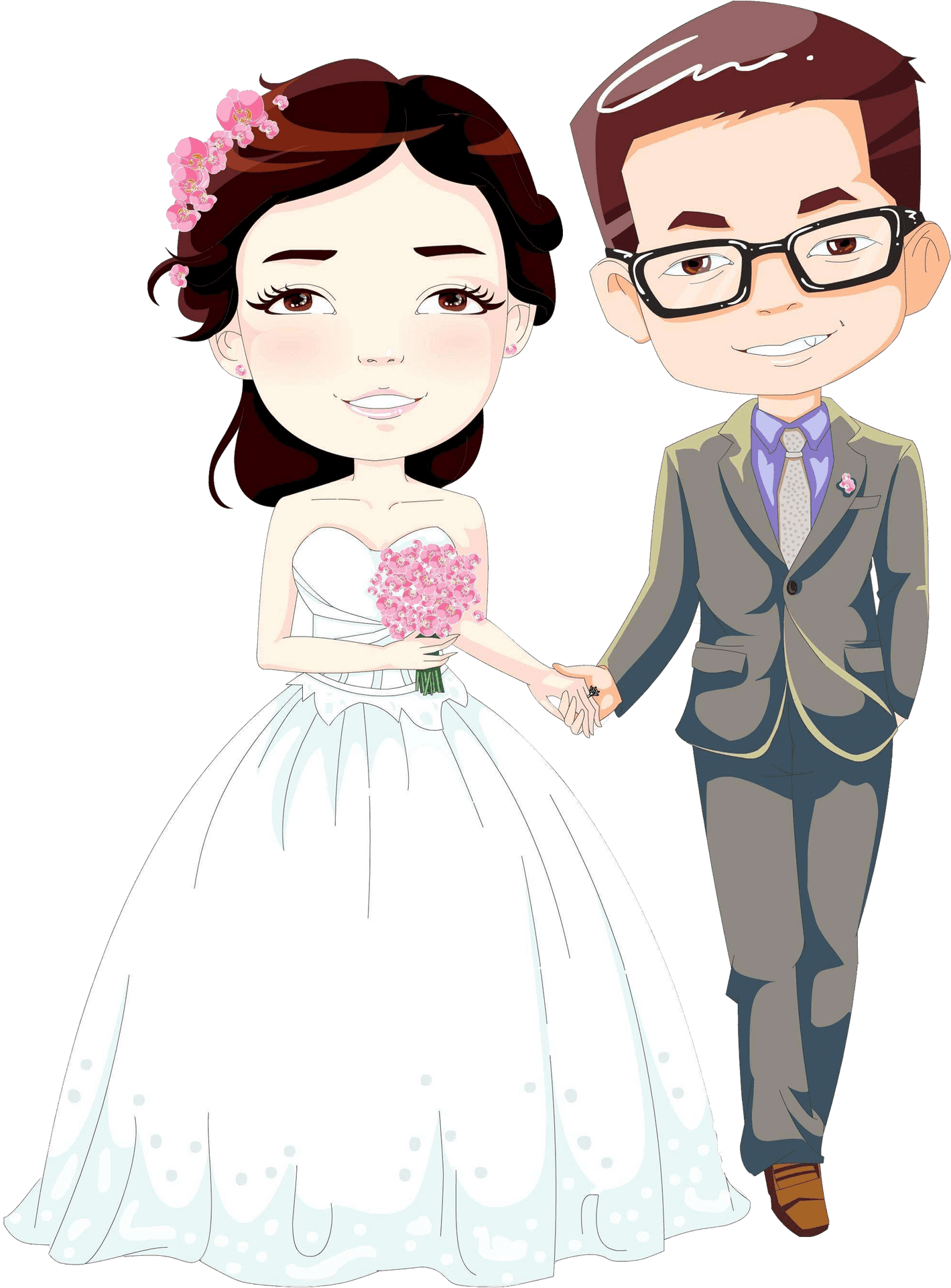 Animated Wedding Couple Illustration PNG