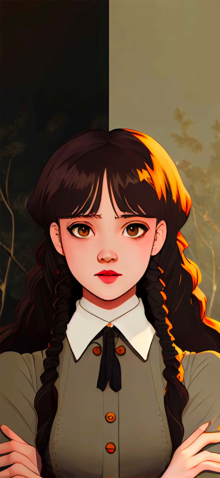 Animated Wednesday Addams Portrait Wallpaper