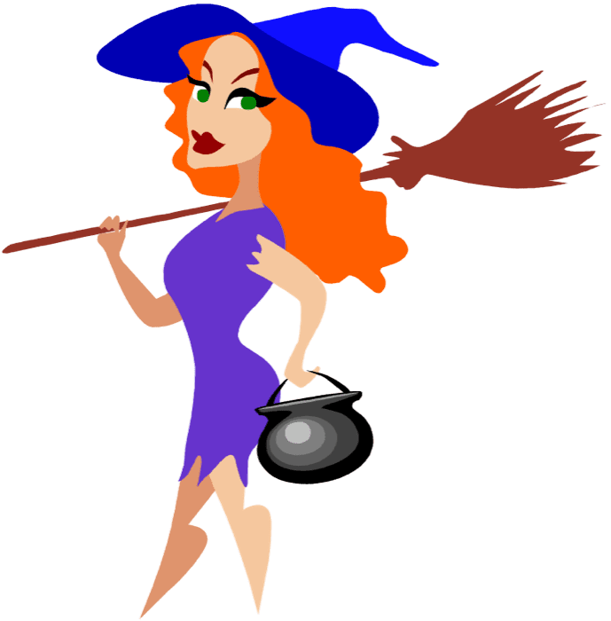 Animated Witchwith Broomand Cauldron PNG