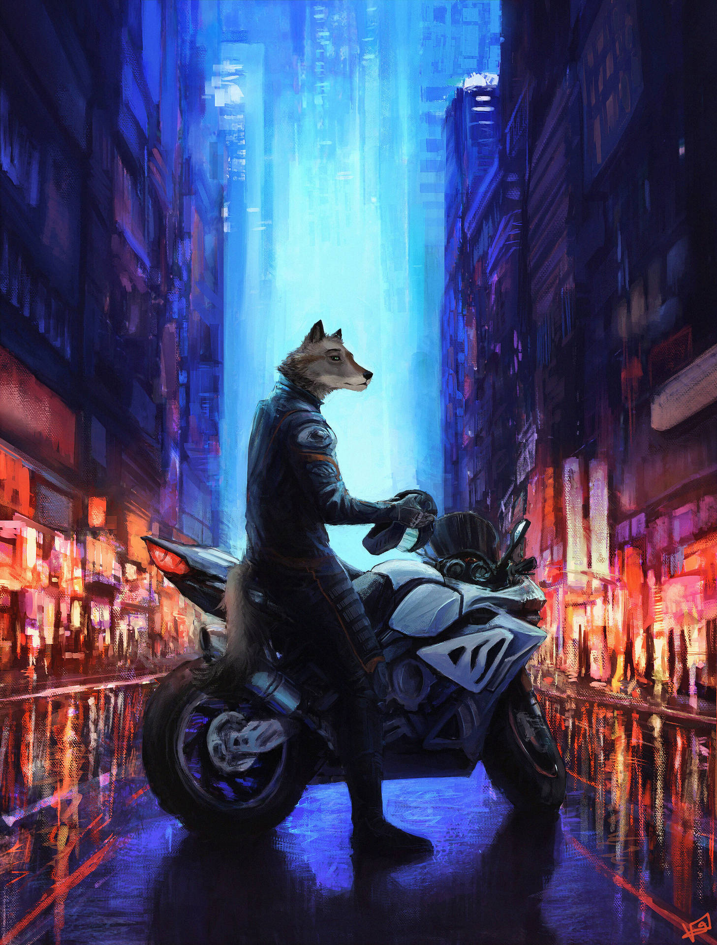 Animated Wolf Motorcycle Art Wallpaper