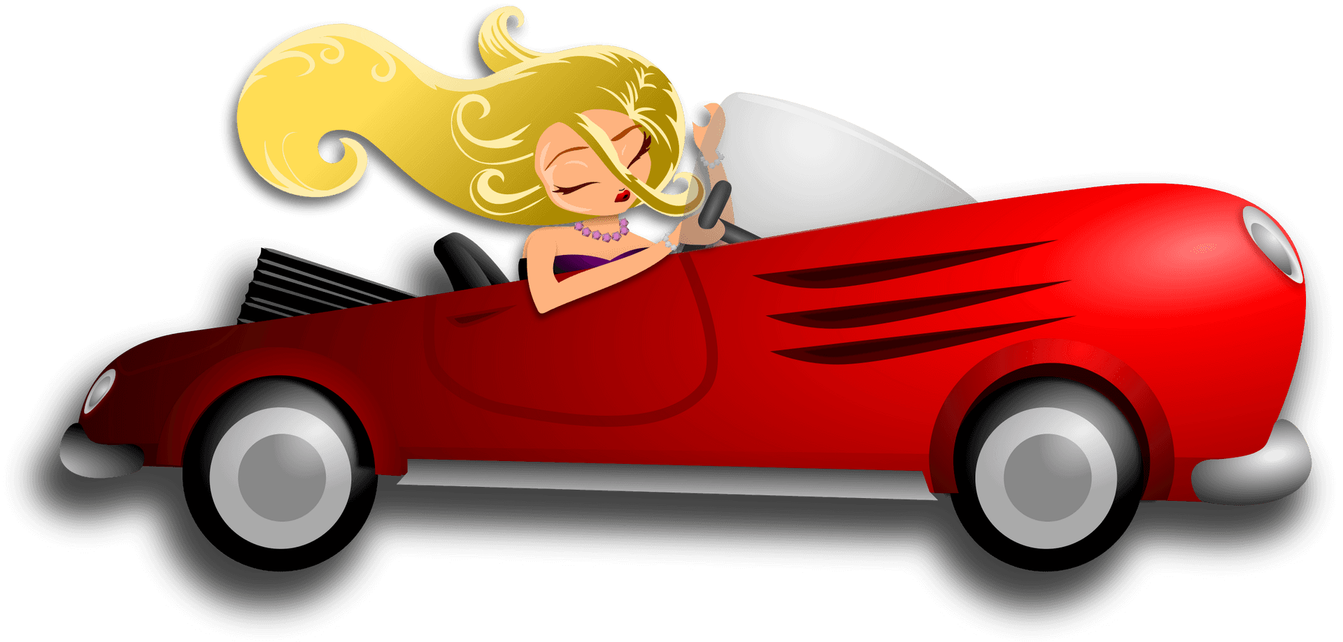 Animated Woman Driving Red Sports Car PNG