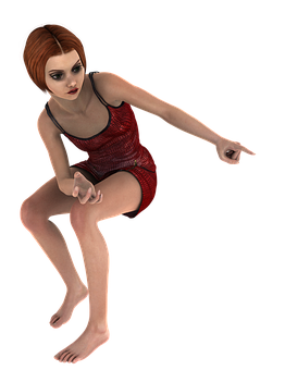 Animated Woman Pointing Red Dress PNG