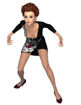 Animated Woman Posingin Black Outfit PNG