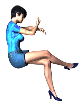 Animated Woman Sitting In Blue Outfit PNG