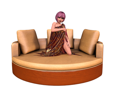 Animated Woman Sitting On Circular Couch PNG
