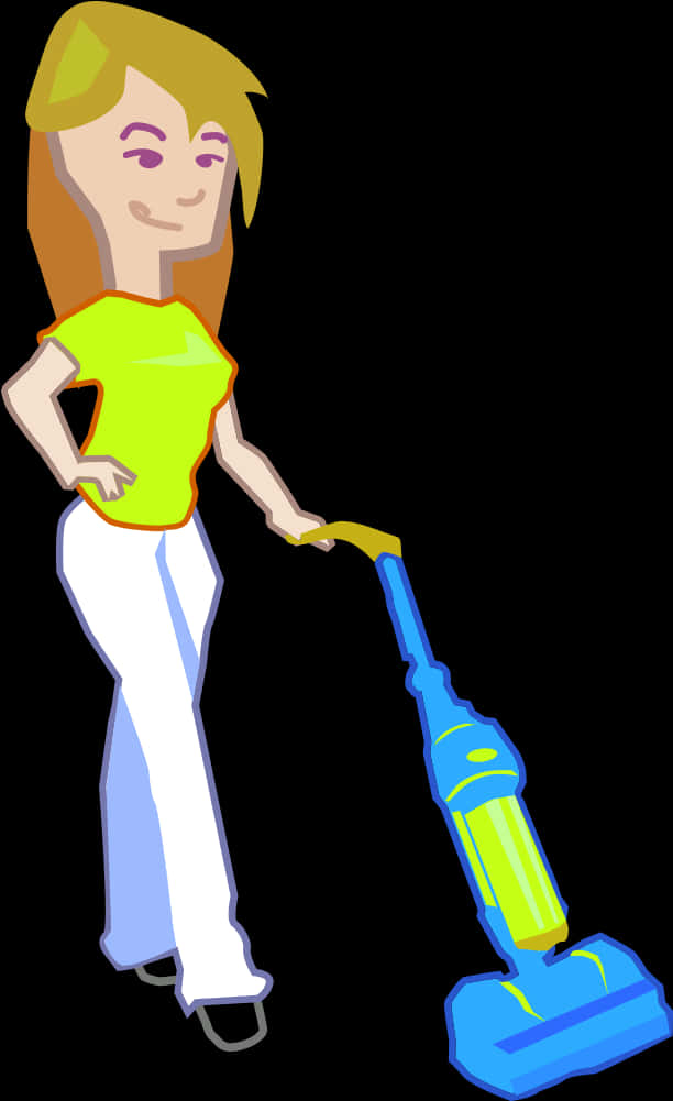 Animated Woman Vacuuming Cartoon PNG