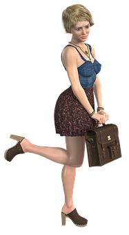 Animated Woman With Briefcase PNG