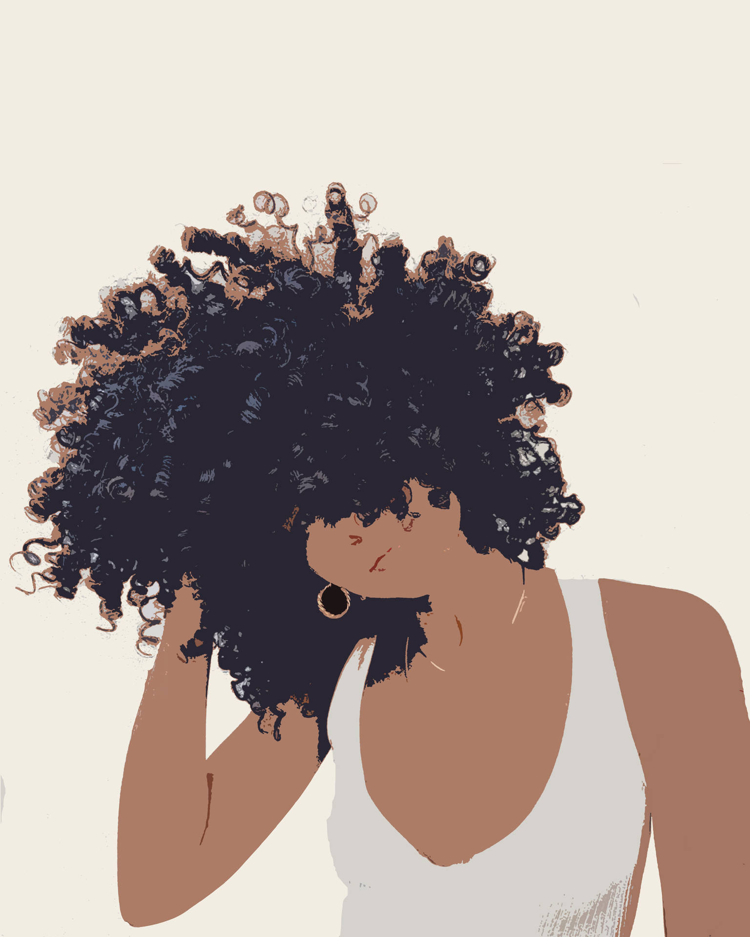 Animated Woman With Dark Curly Hair Wallpaper