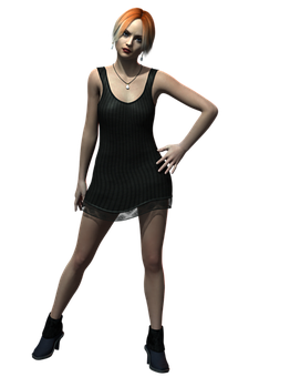 Animated Womanin Black Dress PNG