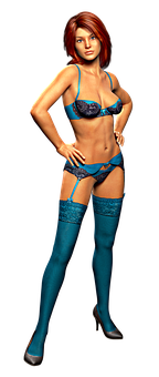 Animated Womanin Blue Lingerie PNG