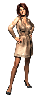 Animated Womanin Gold Dress PNG