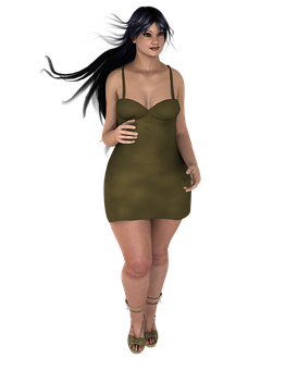 Animated Womanin Green Dress PNG