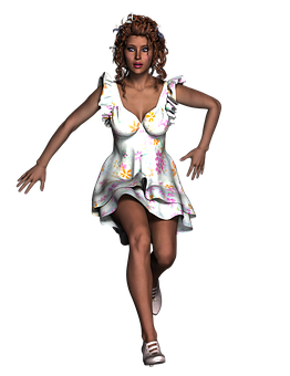 Animated Womanin Summer Dress PNG