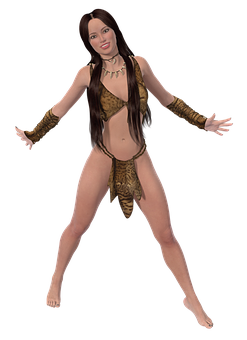 Animated Womanin Tribal Costume PNG
