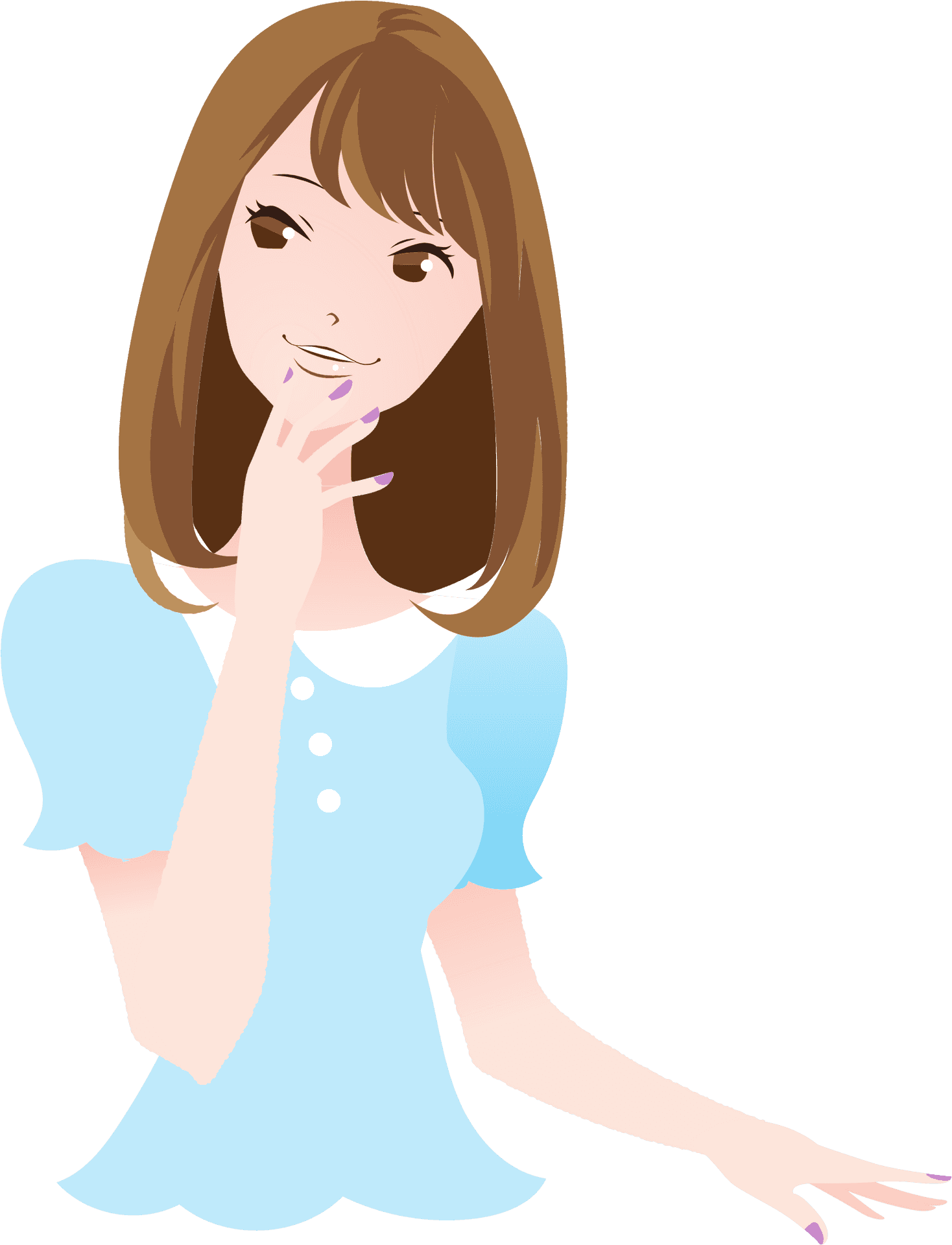 Animated Womanwith Bangsand Blue Dress PNG