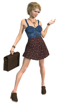 Animated Womanwith Suitcase PNG