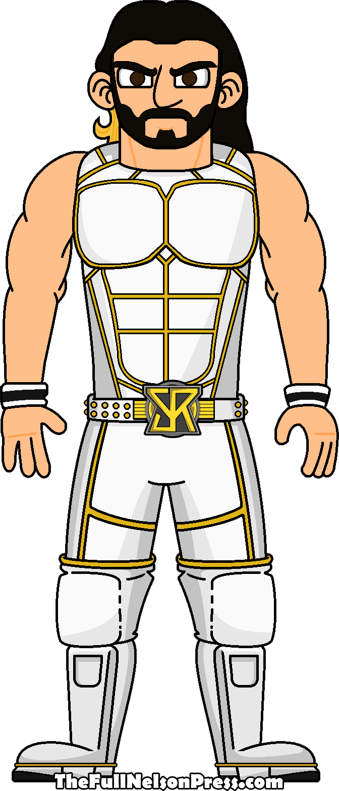 Animated Wrestlerin Whiteand Gold Attire PNG