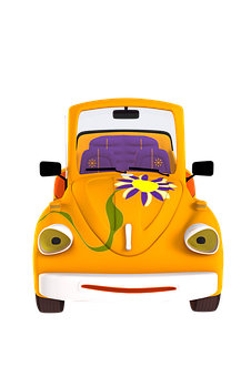 Animated Yellow Car With Flower PNG