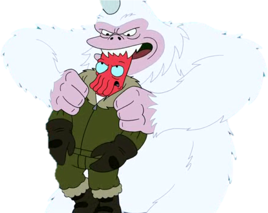 Animated Yeti Character Holding Red Mask PNG