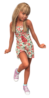 Animated Young Girlin Summer Dress PNG