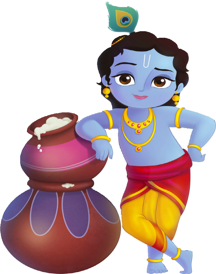 Animated Young Krishna With Pot PNG