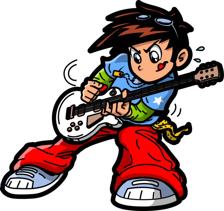 Animated Young Rockstar Playing Guitar PNG
