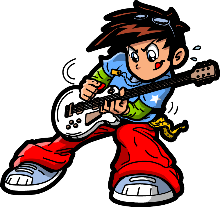 Download Animated Young Rockstar Playing Guitar | Wallpapers.com