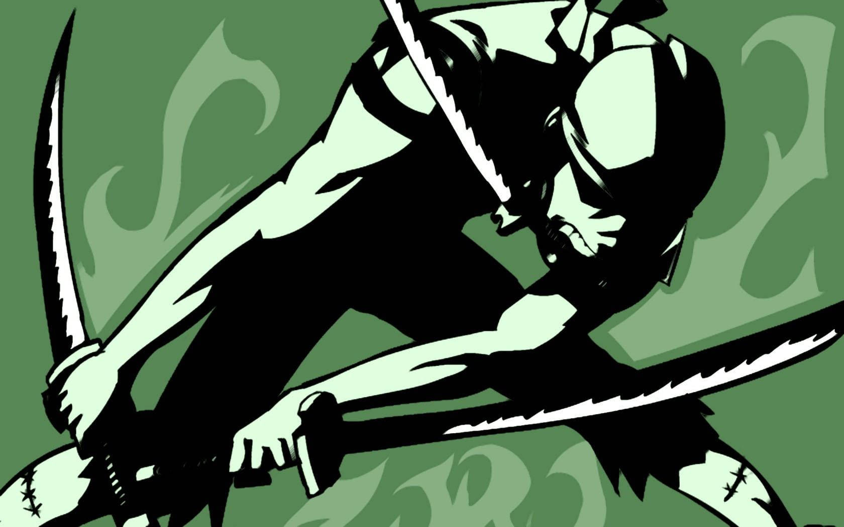A Black silhouette of Zoro, the sword-wielding warrior, ready to take on all challenges. Wallpaper