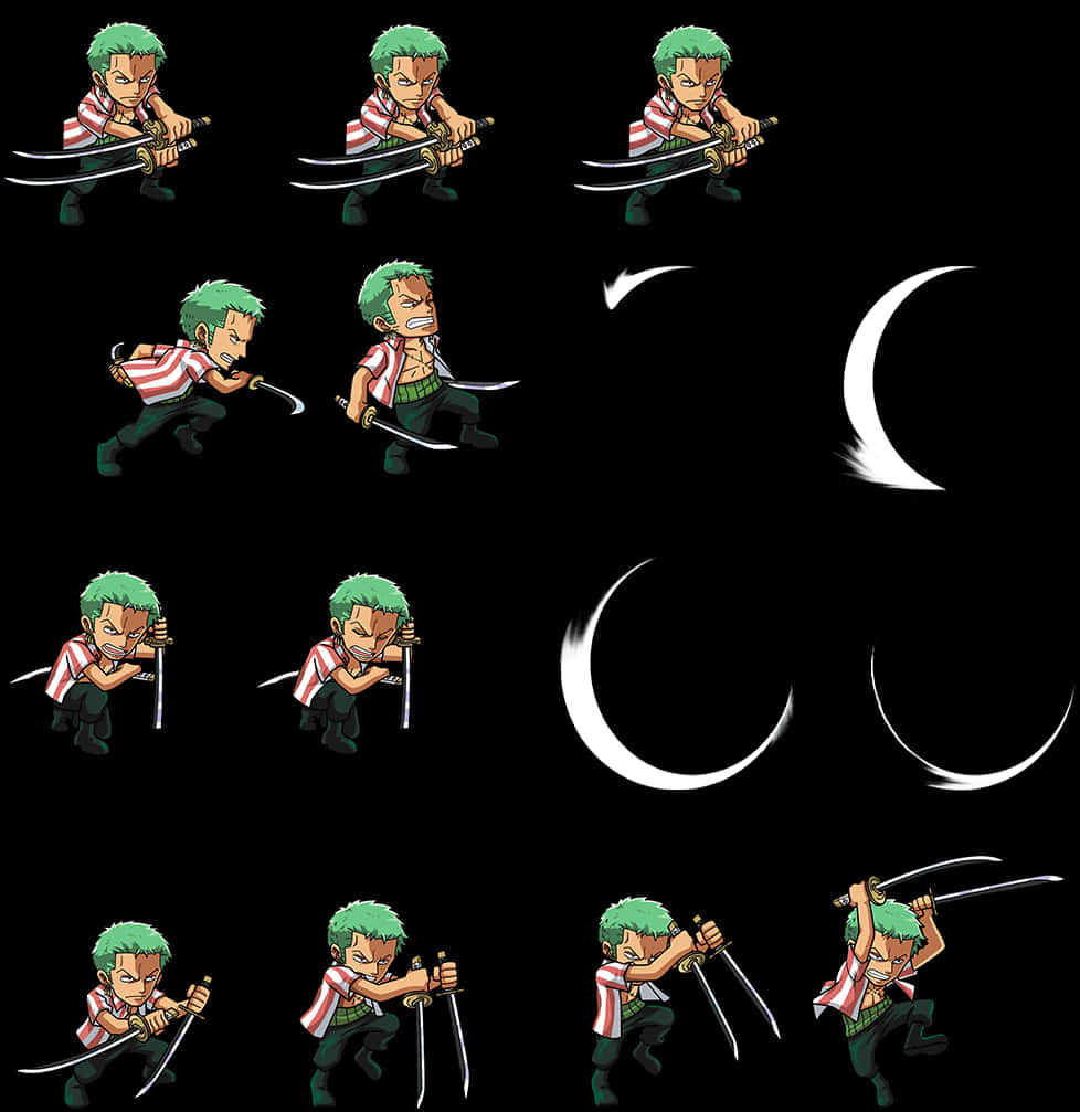 Animated Zoro Sword Attack Sequence PNG