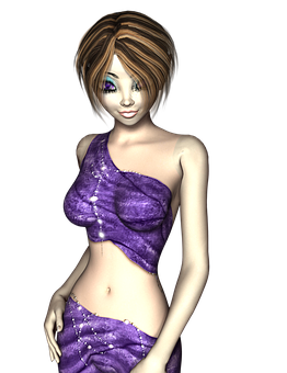 Animated3 D Model Smiling Woman Purple Dress PNG