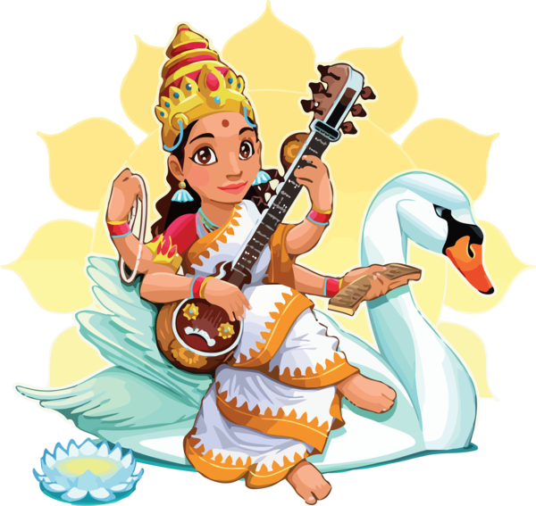 Animated_ Saraswati_ Playing_ Veena PNG