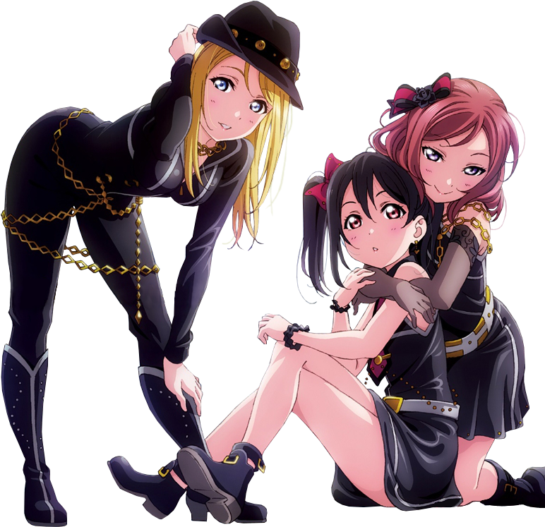 Animated_ Trio_in_ Stylish_ Black_ Outfits.png PNG