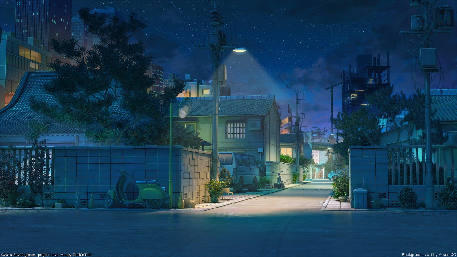 Animation Anime Streetlight On Empty Street Wallpaper